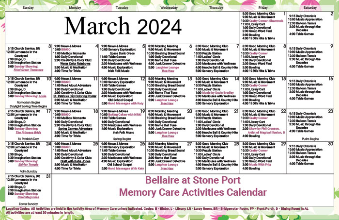 March 2024 Memory Care Calendar