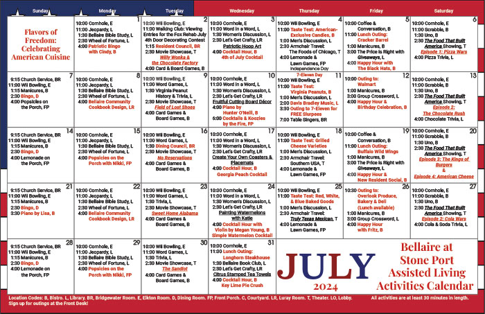 July 2024 Assisted Living Calendar